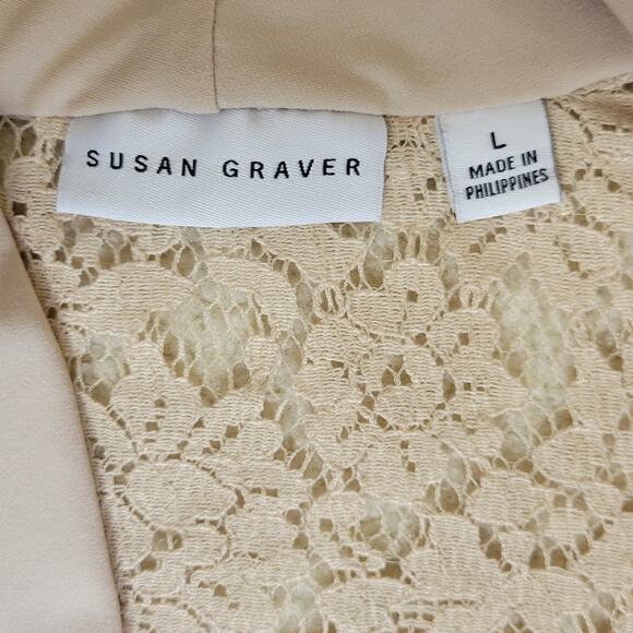 Susan Graver L Beige Cardigan Long Sleeve Open Front Lace Stretch Sweater - Picture 15 of 16